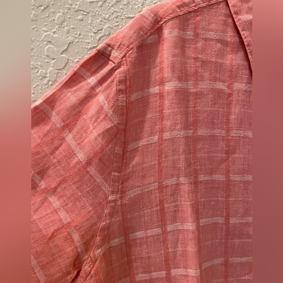 Perry Ellis Red Linen Short Sleeve Button Down Shirt - Picture 3 of 6